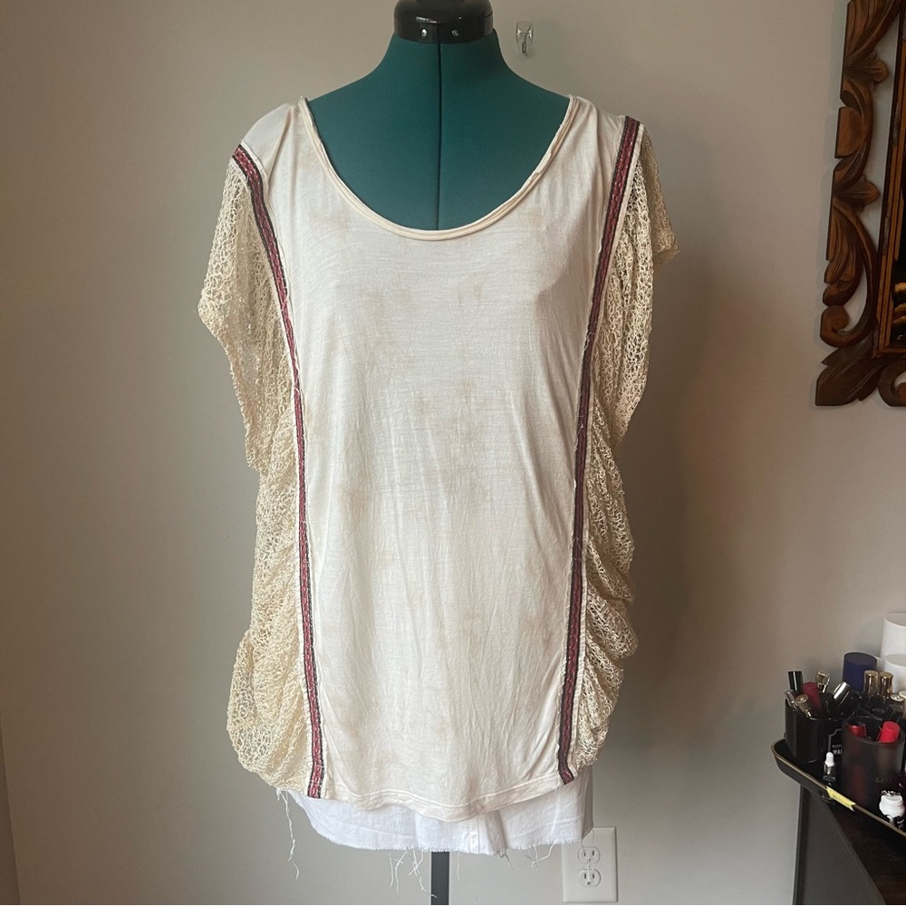 Free People Boho Dyed mesh/knit panel muscle Tank L